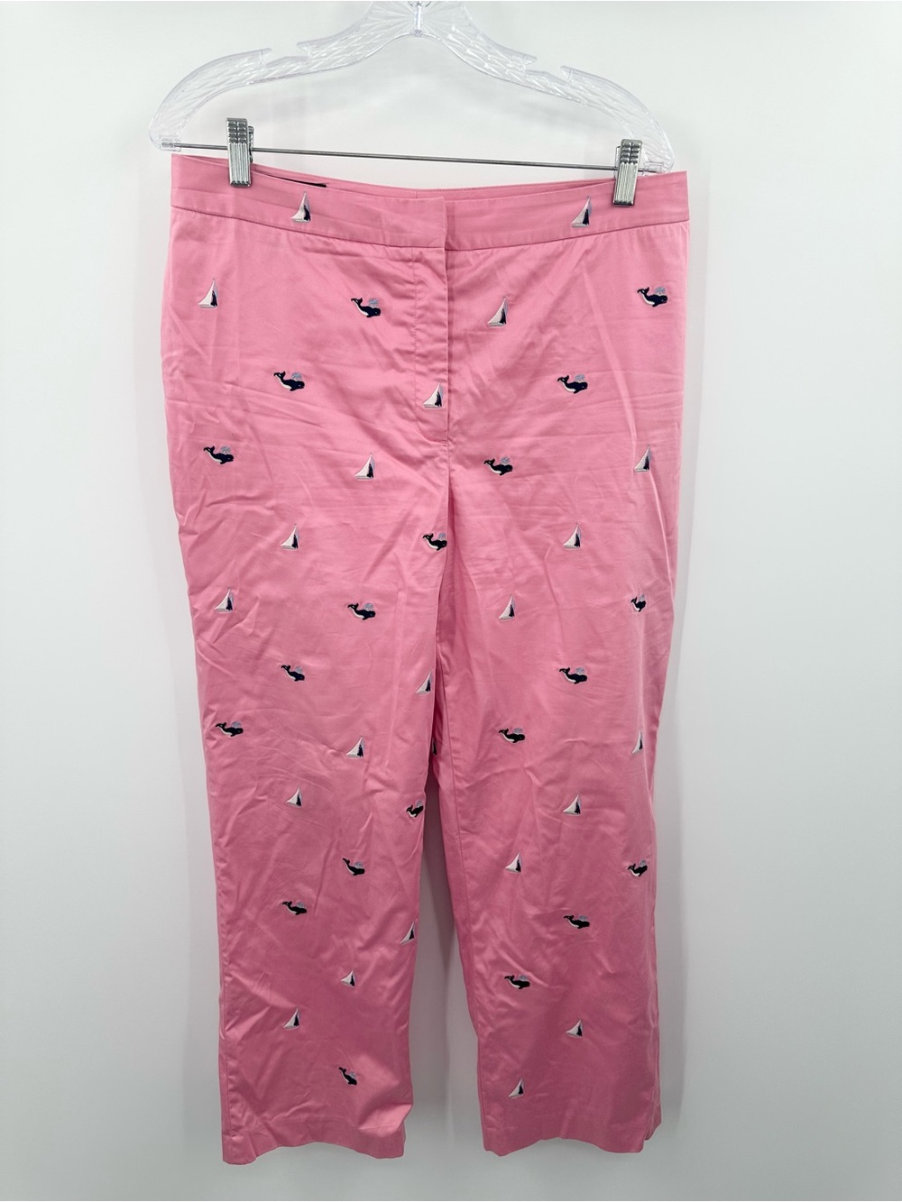 Brooks Brothers Women's Pink Whale and Sailboat Embroidered Stretch Pants Size12